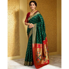 Generic Women's Silk Blend Zari Woven Saree With Unstitched Blouse 5.5Mtr (Green)