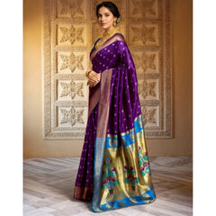 Generic Women's Silk Blend Zari Woven Saree With Unstitched Blouse 5.5Mtr (Purple)