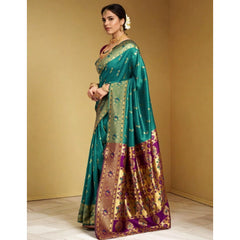 Generic Women's Silk Blend Zari Weaving Saree With Unstitched Blouse 5.5Mtr (Green)