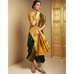 Generic Women's Silk Blend Zari Weaving Saree With Unstitched Blouse 5.5Mtr (Green (5))