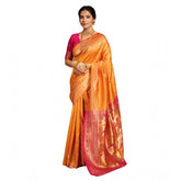 Generic Women's Silk Blend Zari Weaving Saree With Unstitched Blouse 5.5Mtr (Orange)
