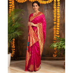 Generic Women's Silk Blend Zari Weaving Saree With Unstitched Blouse 5.5Mtr (Pink)