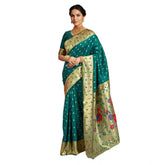 Generic Women's Silk Blend Zari Weaving Saree With Unstitched Blouse 5.5Mtr (Rama)