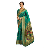 Generic Women's Silk Blend Zari Weaving Saree With Unstitched Blouse 5.5Mtr (Green)