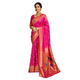 Generic Women's Silk Blend Zari Weaving Saree With Unstitched Blouse 5.5Mtr (Pink)