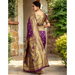 Generic Women's Silk Blend Zari Weaving Saree With Unstitched Blouse 5.5Mtr (Purple)
