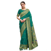Generic Women's Silk Blend Paithani Weaving Saree With Unstitched Blouse 5.5Mtr (Green)