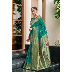 Generic Women's Silk Blend Paithani Weaving Saree With Unstitched Blouse 5.5Mtr (Green)