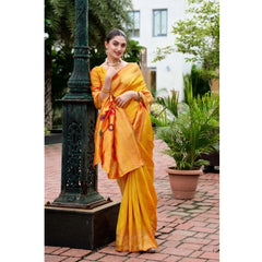 Generic Women's Silk Blend Paithani Weaving Saree With Unstitched Blouse 5.5Mtr (Mustard)