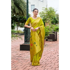 Generic Women's Silk Blend Zari Woven Saree With Unstitched Blouse 5.5Mtr (Lime Green)