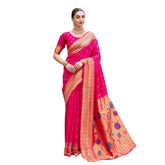 Generic Women's Silk Blend Zari Woven Saree With Unstitched Blouse 5.5Mtr (Pink)