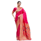 Generic Women's Silk Blend Zari Woven Saree With Unstitched Blouse 5.5Mtr (Red)