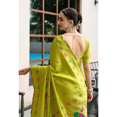 Generic Women's Silk Blend Paithani Weaving Saree With Unstitched Blouse 5.5Mtr (Lime-Green)