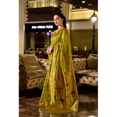 Generic Women's Silk Blend Zari Woven Saree With Unstitched Blouse 5.5Mtr (Lime Green)