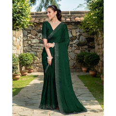 Generic Women's Rangoli Diamond Weaving - Stone Work Saree With Unstitched Blouse 5.5Mtr (Green)