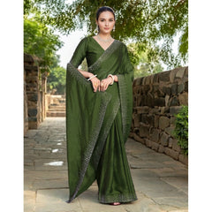 Generic Women's Rangoli Diamond Weaving - Stone Work Saree With Unstitched Blouse 5.5Mtr (Mahendi)