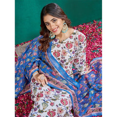 Generic Women's Cotton Blend Printed Kurti With Pant Dupatta Set (Multicolor)