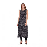 Generic Women's Casual Crepe Sleeveless Slit Dress (Black)