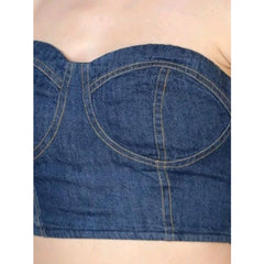 Generic Women's Casual Denim Sleeveless Bluster Top (Blue)
