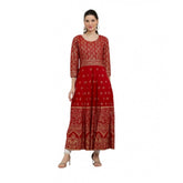 Generic Women's Casual Rayon 3-4th Sleeves Anarkali Kurti (Red)