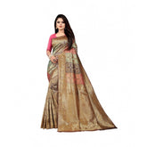 Generic Women's Soft Lichi Silk Printed Saree With Unstitched Blouse 5.5Mtr (Gold)