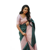 Generic Women's Soft Lichi Silk Printed Saree With Unstitched Blouse 5.5Mtr (Green)