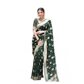 Generic Women's Soft Lichi Silk Printed Saree With Unstitched Blouse 5.5Mtr (Green)