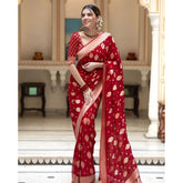 Generic Women's Soft Lichi Silk Printed Saree With Unstitched Blouse 5.5Mtr (Red)