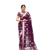 Generic Women's Soft Lichi Silk Printed Saree With Unstitched Blouse 5.5Mtr (Purple)