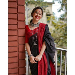 Generic Women's Soft Lilan Printed Saree With Unstitched Blouse 5.5Mtr (Black)