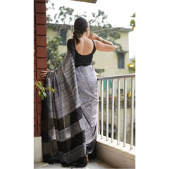 Generic Women's Soft Lilan Printed Saree With Unstitched Blouse 5.5Mtr (Black)