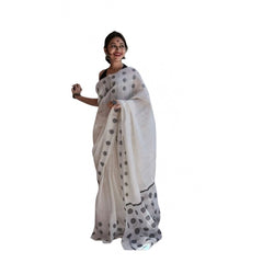 Generic Women's Soft Lilan Printed Saree With Unstitched Blouse 5.5Mtr (White)