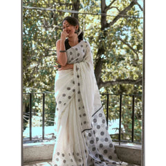 Generic Women's Soft Lilan Printed Saree With Unstitched Blouse 5.5Mtr (White)