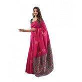 Generic Women's Soft Lichi Silk Printed Saree With Unstitched Blouse 5.5Mtr (Pink)