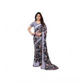 Generic Women's Chiffon Printed Saree With Unstitched Blouse 5.5Mtr (Grey)