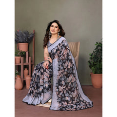 Generic Women's Chiffon Printed Saree With Unstitched Blouse 5.5Mtr (Grey)