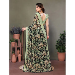 Generic Women's Chiffon Printed Saree With Unstitched Blouse 5.5Mtr (Green)