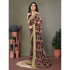 Generic Women's Chiffon Printed Saree With Unstitched Blouse 5.5Mtr (Beige)