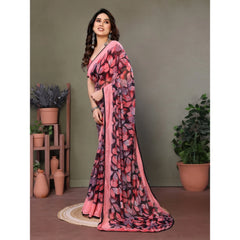 Generic Women's Chiffon Printed Saree With Unstitched Blouse 5.5Mtr (Pink)