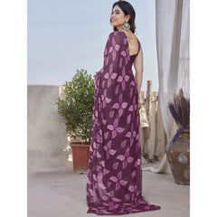 Generic Women's Chiffon Printed Saree With Unstitched Blouse 5.5Mtr (Purple)