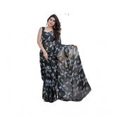 Generic Women's Chiffon Printed Saree With Unstitched Blouse 5.5Mtr (Black)