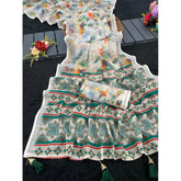 Generic Women's Linen Cotton Printed Saree With Unstitched Blouse 5.5Mtr (Green)