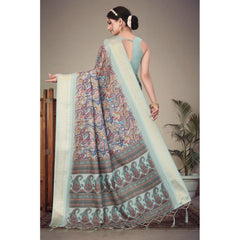 Generic Women's Cotton Silk Printed Saree With Unstitched Blouse 5.5Mtr (Multicolor)