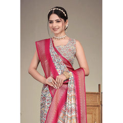 Generic Women's Cotton Silk Printed Saree With Unstitched Blouse 5.5Mtr (Pink)