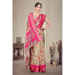 Generic Women's Cotton Silk Printed Saree With Unstitched Blouse 5.5Mtr (Pink)