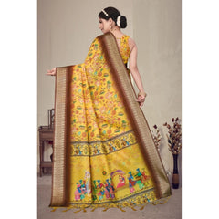 Generic Women's Cotton Silk Printed Saree With Unstitched Blouse 5.5Mtr (Yellow)
