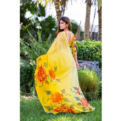 Generic Women's Georgette Printed Saree With Unstitched Blouse 5.5Mtr (Yellow)