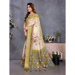 Generic Women's Cotton Silk Printed Saree With Unstitched Blouse 5.5Mtr (Olive Green)