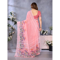 Generic Women's Linen Cotton Printed Saree With Unstitched Blouse 5.5Mtr (Peach)