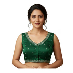 Generic Women's Zimmi Choo Sequin Work V-Neck Padded Blouse (Green 38 Ready (Self Alterable 36–40)